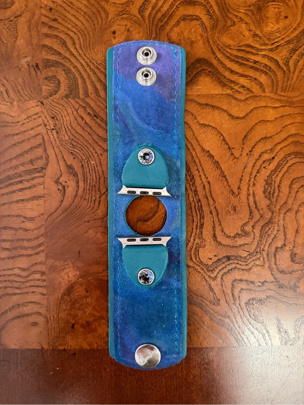 Blue Teal Leather Apple Watch Band Connector Cuff